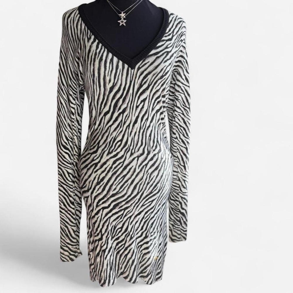 Guess Black and White Zebra Long Sleeve Dress